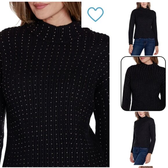 Belldini Top Women's Large‎ Black Embellished Jewel Neck Knit Sweater - Picture 12 of 12